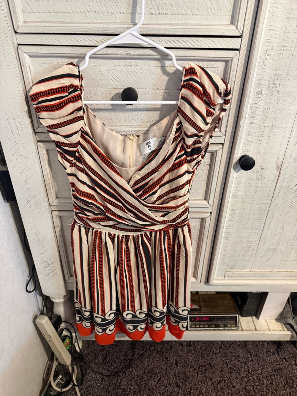 Anna Sui Cream, Rust and Black Striped Mini Dress